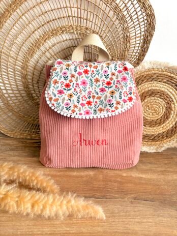 Sac à dos Enfant Maternelle Personnalisé en velours côtelé Fille