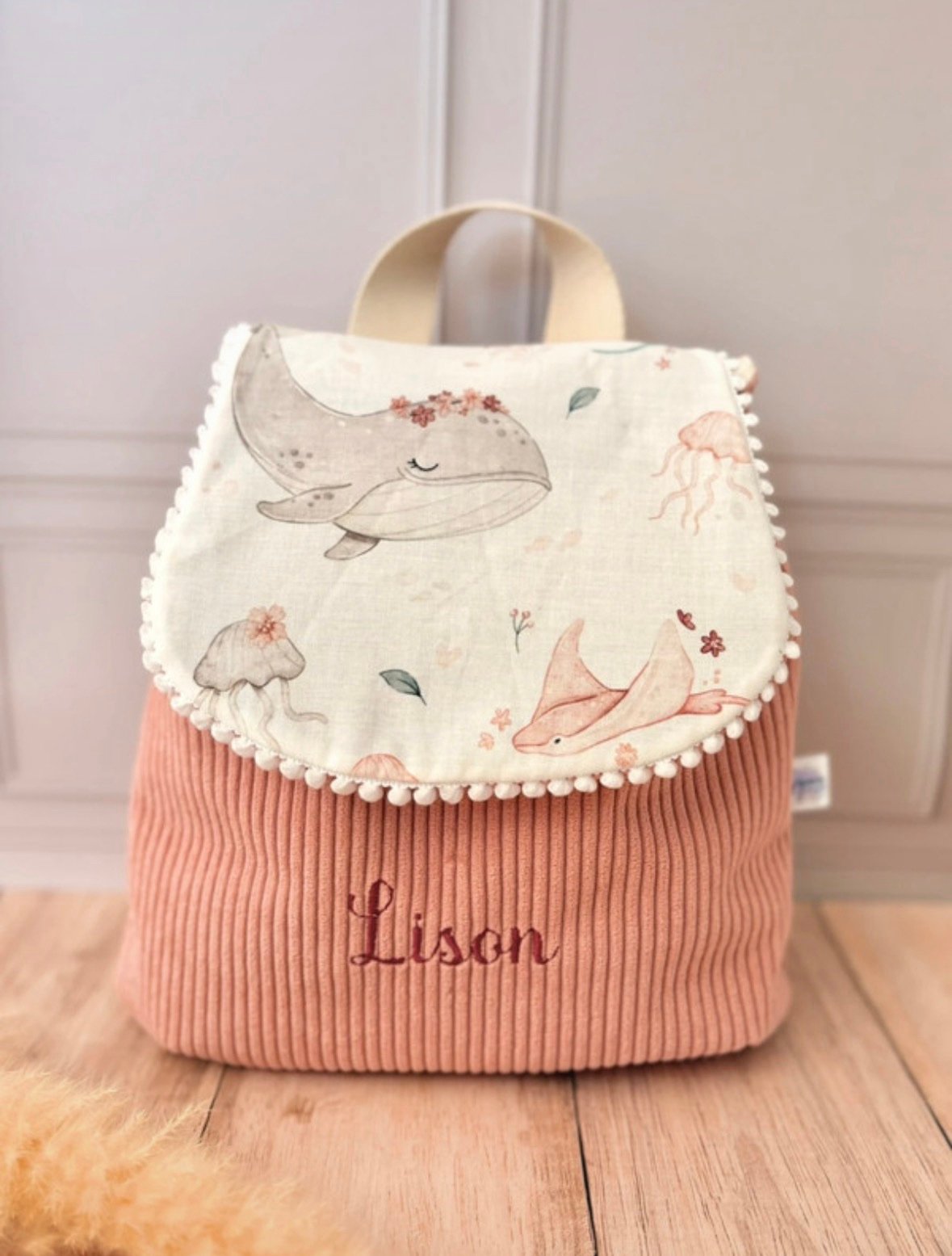 Sac à dos Enfant Maternelle Personnalisé en velours côtelé Fille – Image 4
