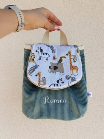 Sac à dos Enfant Safari 🦒🌿 Personnalisé en Velours côtelé