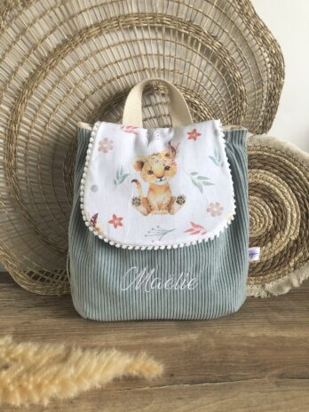 Sac à dos Enfant Lionceau à plume 🦁🪶  Personnalisé en Velours côtelé