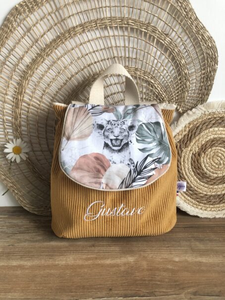 Sac à dos Enfant Savane Africaine 🦁🌾 Personnalisé en Velours côtelé