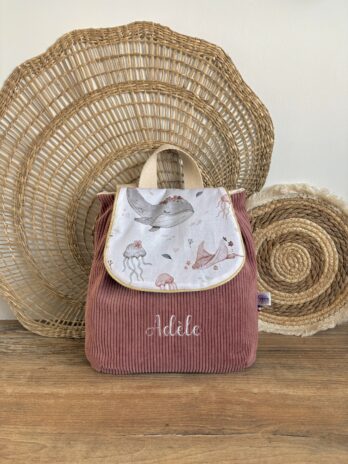 Sac à dos Enfant Sous l’Océan 🐋🌺 Personnalisé en Velours côtelé