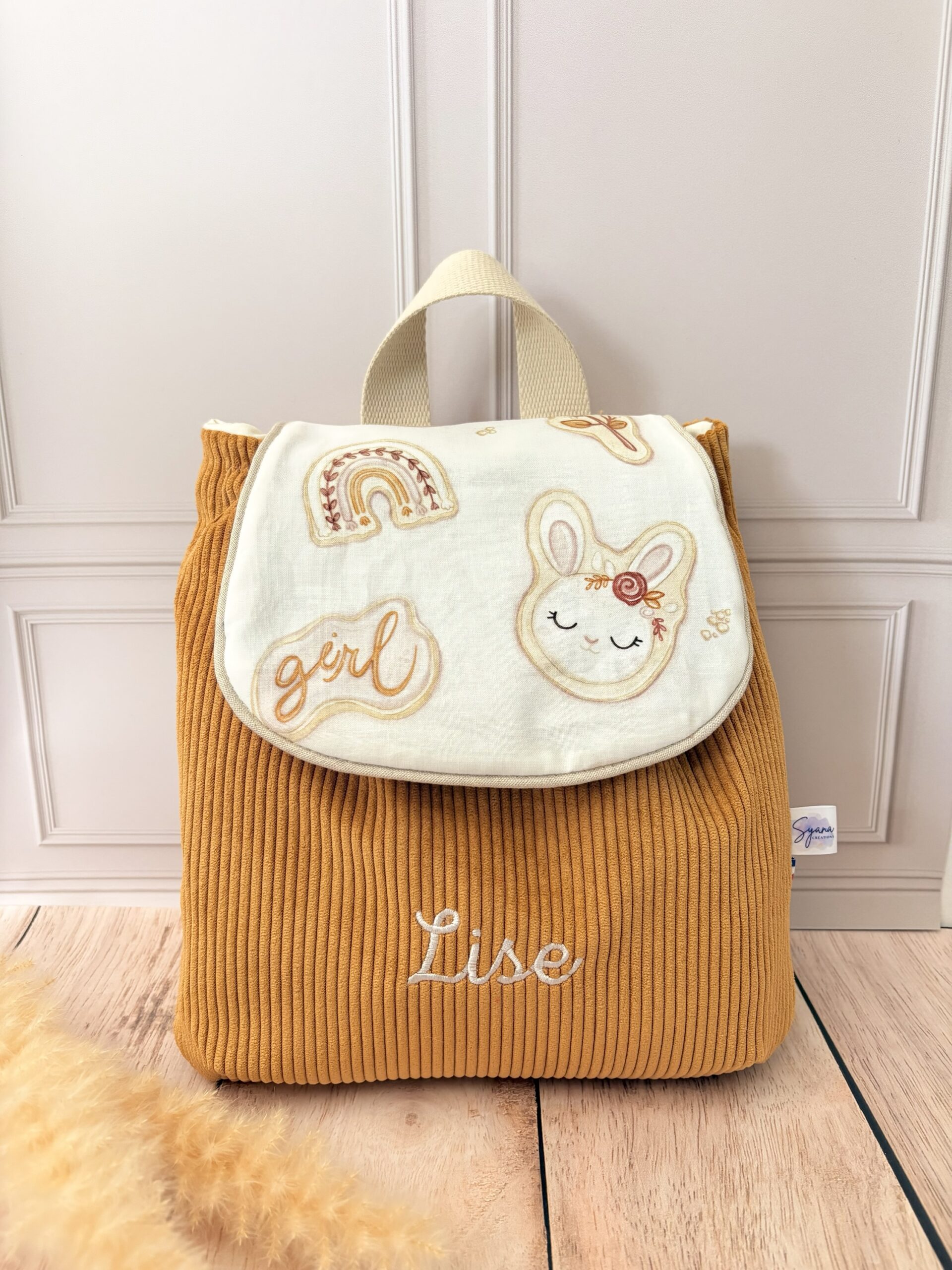 Sac à dos Enfant Little Girl 🐰🌸 Personnalisé en Velours côtelé