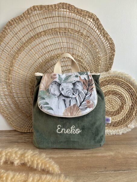 Sac à dos Enfant Savane Africaine 🦁🌾 Personnalisé en Velours côtelé – Image 5