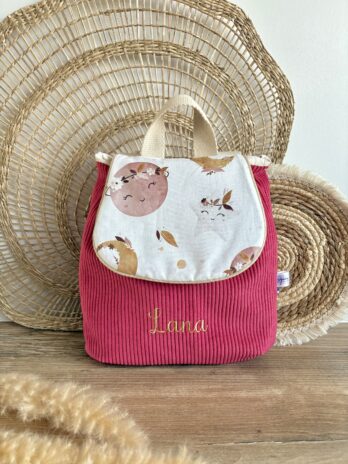 Sac à dos Enfant Lune Boho 🌙🌸 Personnalisé en Velours côtelé
