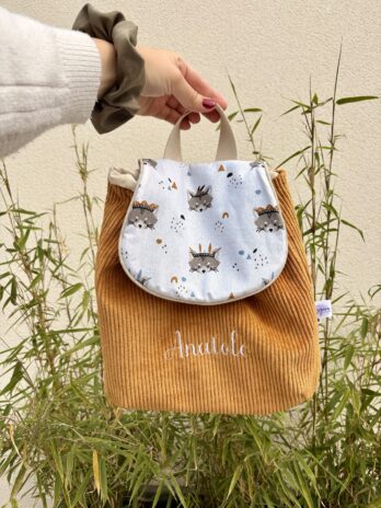 Sac à dos Enfant Rocket 🦊🪶 Personnalisé en Velours côtelé