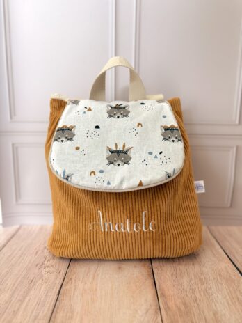 Sac à dos Enfant Rocket 🦊🪶 Personnalisé en Velours côtelé