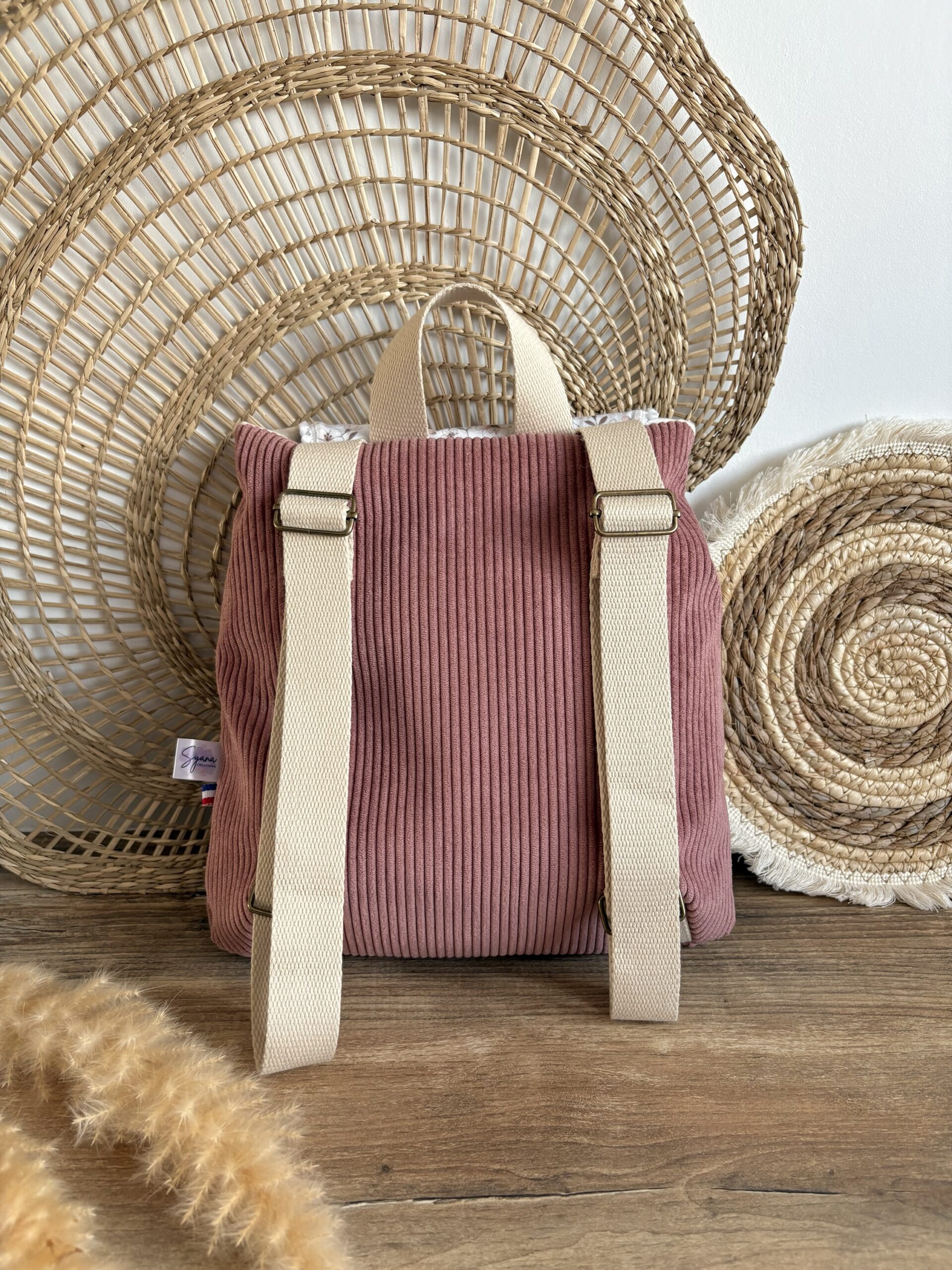 Sac à dos Enfant Fleurs Vintage Personnalisé en Velours côtelé – Image 3