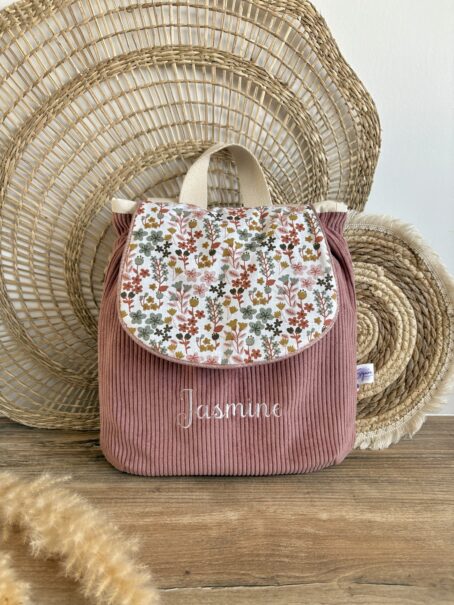 Sac à dos Enfant Petites fleurs 💐 Personnalisé en Velours côtelé – Image 3