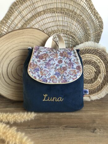 Sac à dos Enfant Fleurs Vintage Personnalisé en Velours côtelé