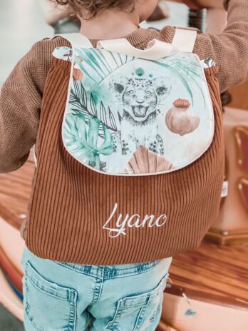 Sac à dos Enfant Savane Africaine 🦁🌾 Personnalisé en Velours côtelé