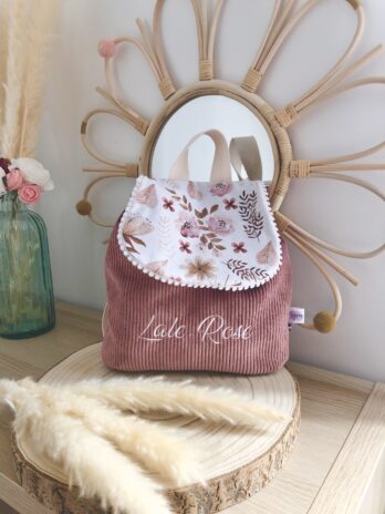 Sac à dos Enfant Fleurs Sauvages 🌸🌺 Personnalisé en Velours côtelé