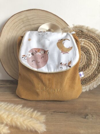 Sac à dos Enfant Lune Boho 🌙🌸 Personnalisé en Velours côtelé