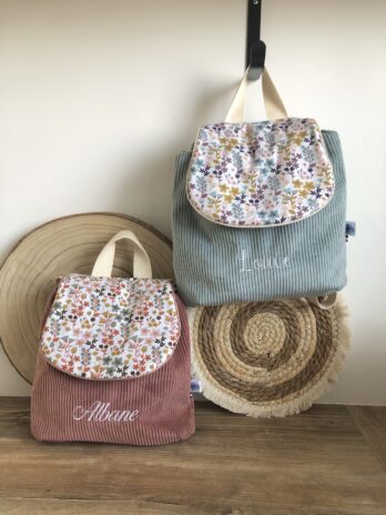 Sac à dos Enfant Petites fleurs 💐 Personnalisé en Velours côtelé