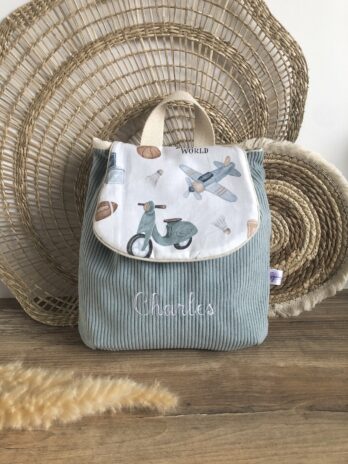Sac à dos Enfant Vintage Boy ✈️👦 Personnalisé en Velours côtelé