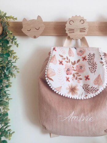 Sac à dos Enfant Fleurs Sauvages 🌸🌺 Personnalisé en Velours côtelé