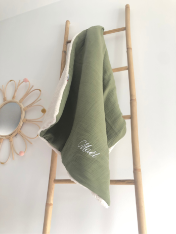 Couverture personnalisée en double gaze – Vert Olive