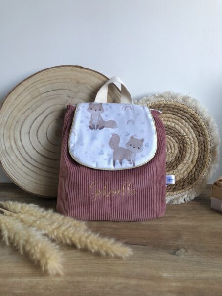 Sac à dos Enfant Hello Spring 🦊🦋  Personnalisé en Velours côtelé