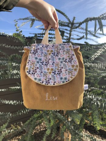 Sac à dos Enfant Petites fleurs 💐 Personnalisé en Velours côtelé