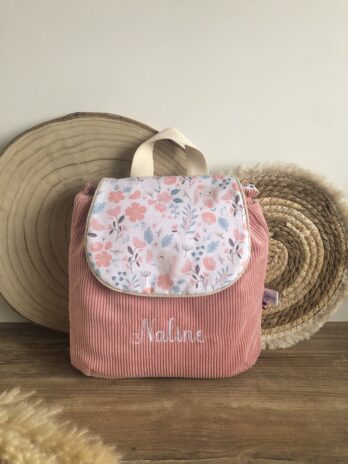 Sac à dos Enfant Printemps 🌷🐰 Personnalisé en Velours côtelé