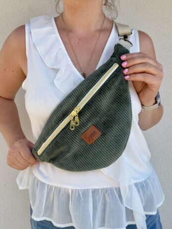 Sac Banane Velours Côtelé Vert Kaki – Femme