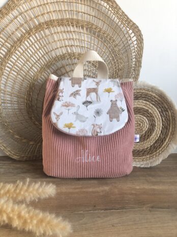 Sac à dos Enfant Mishka 🐰🌸 Personnalisé en Velours côtelé