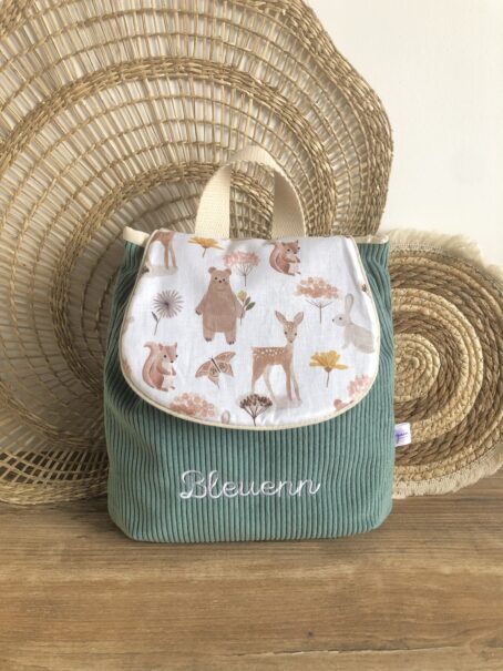 Sac à dos Enfant Mishka 🐰🌸 Personnalisé en Velours côtelé – Image 3