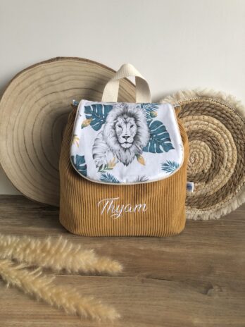 Sac à dos Enfant Tropical 🦁🍃  Personnalisé en Velours côtelé