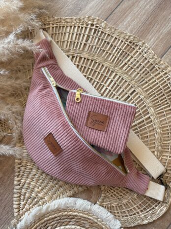 Sac Banane Velours Côtelé Vieux Rose – Femme