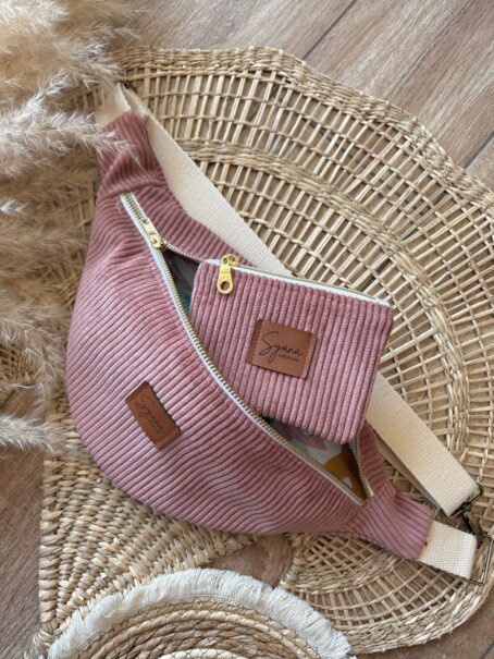 Sac Banane Velours Côtelé Vieux Rose - Femme