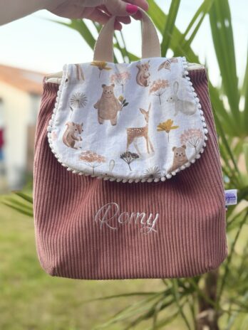 Sac à dos Enfant Mishka 🐰🌸 Personnalisé en Velours côtelé