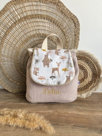 Sac à dos Enfant Mishka 🐰🌸 Personnalisé en Velours côtelé