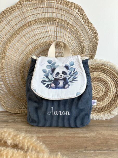 Sac à dos Enfant Panda 🐼 Personnalisé en Velours côtelé – Image 4