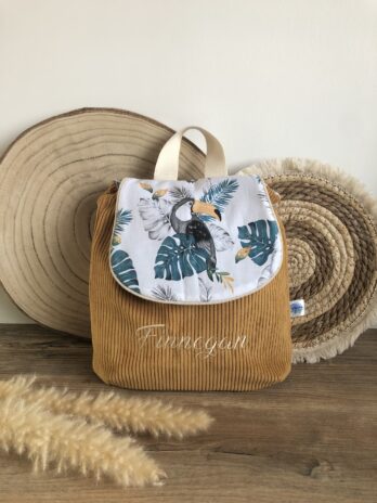 Sac à dos Enfant Tropical 🦁🍃  Personnalisé en Velours côtelé