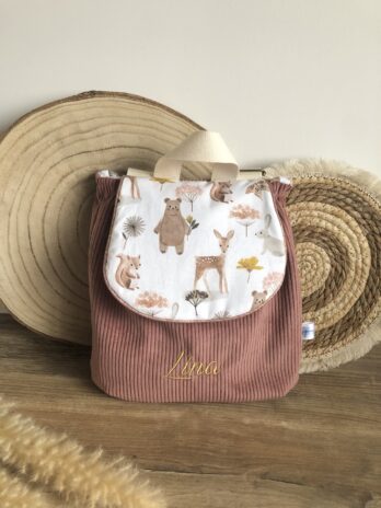 Sac à dos Enfant Mishka 🐰🌸 Personnalisé en Velours côtelé