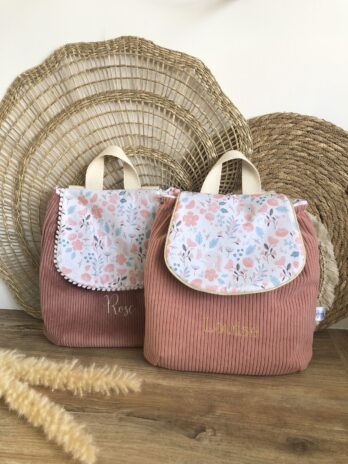 Sac à dos Enfant Printemps 🌷🐰 Personnalisé en Velours côtelé