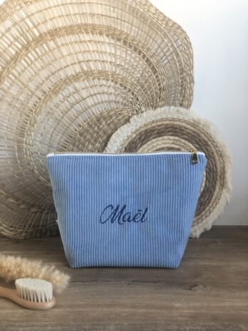 Trousse Personnalisée en Velours Côtelé Bleu