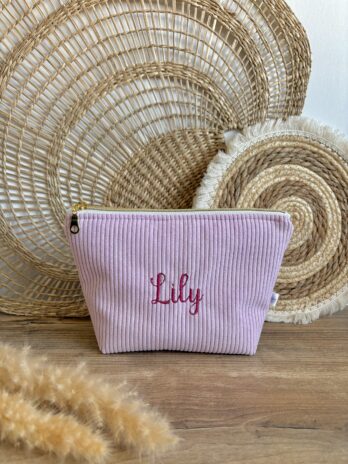 Trousse Personnalisée en Velours Côtelé Mauve