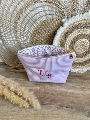 Trousse Personnalisée en Velours Côtelé Mauve