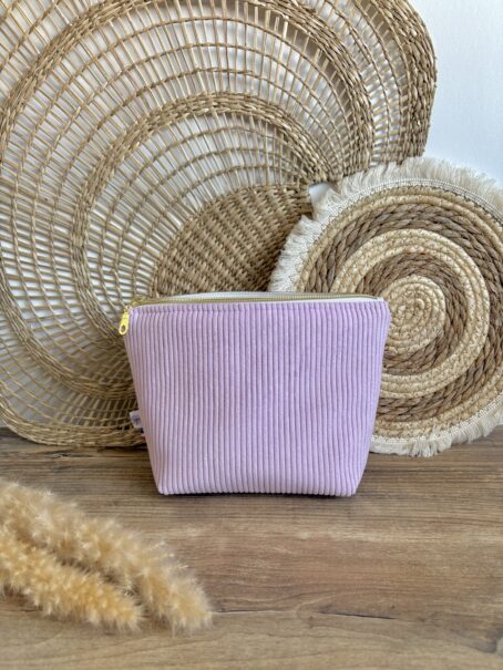 Trousse Personnalisée en Velours Côtelé Mauve – Image 4