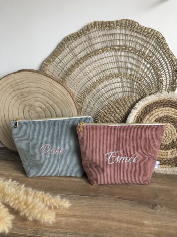 Trousse Personnalisée en Velours Côtelé Bleu Vert