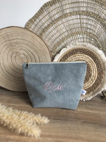 Trousse Personnalisée en Velours Côtelé Bleu Vert