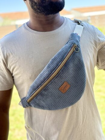Sac Banane Velours Côtelé Bleu Gris – Homme