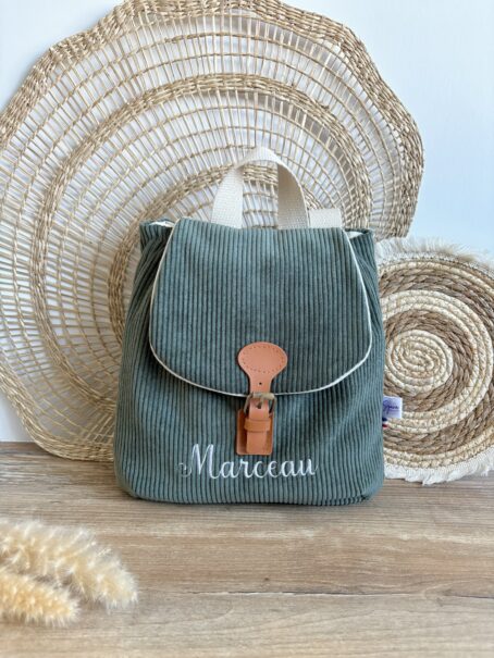 Sac à dos personnalisé - Velours côtelé vert Kaki – Image 3