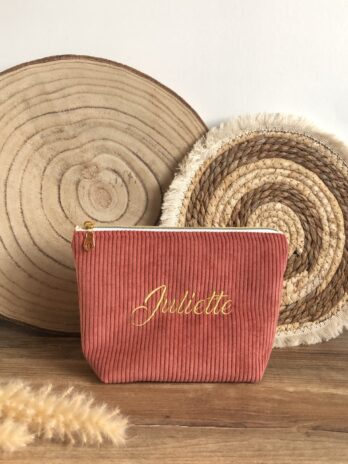 Trousse Personnalisée en Velours Côtelé Terracotta