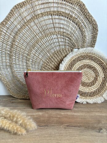 Trousse Personnalisée en Velours Côtelé Terracotta