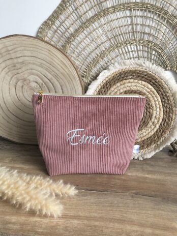 Trousse Personnalisée en Velours Côtelé Vieux Rose