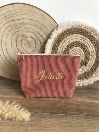 Trousse Personnalisée en Velours Côtelé Terracotta