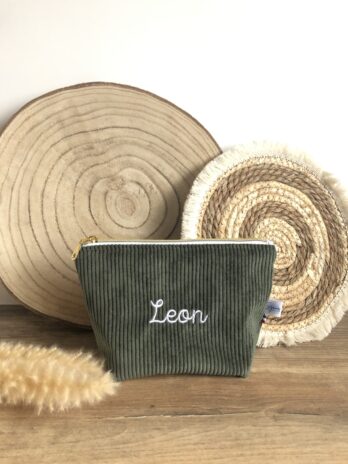 Trousse Personnalisée en Velours Côtelé Kaki