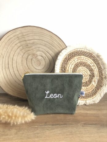 Trousse Personnalisée en Velours Côtelé Kaki